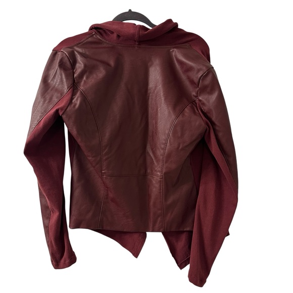 Blank NYC Maroon Asymmetrical Faux Leather Drape Front Jacket size Large - Picture 2 of 6